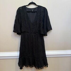 White House Black Market Black Midi Dress Flounce Floral Burnout